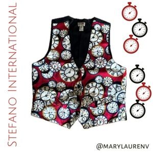 RARE Vintage Stefano International Clock Print Black Vest